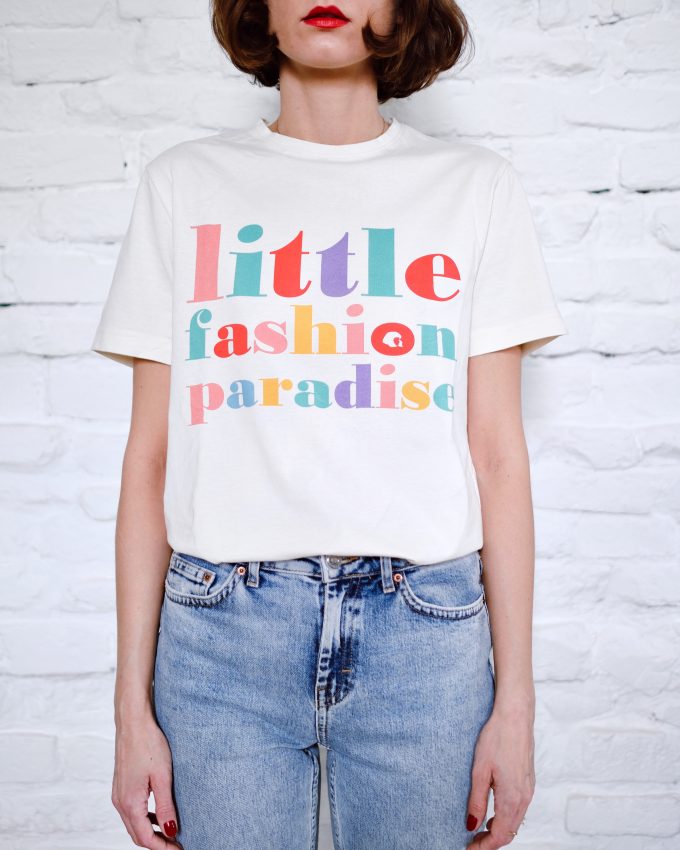 Ana Bacinger wears an organic white t shirt from LFP collection