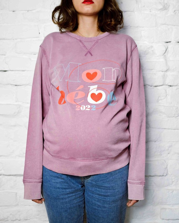 Ana in it's a girl sweatshirt from lfp collection