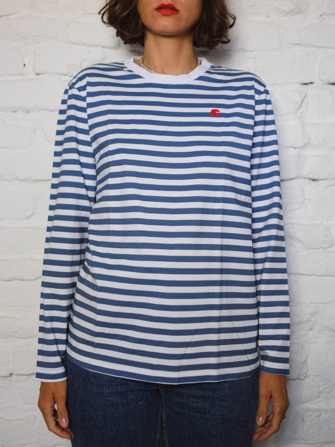 Ana Bacinger wears T-shirt with ocean stripes from her LFP collection
