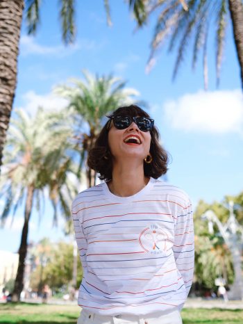 Ana Bacinger wears T-shirt with ocean stripes from her LFP collection